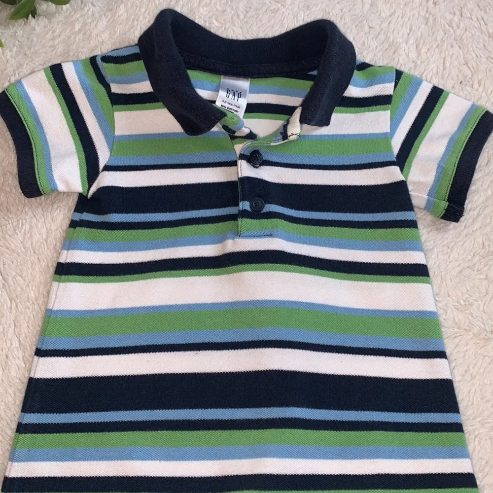 GAP Blue Green White Striped Romper 3-6M Baby Boy EUC one piece